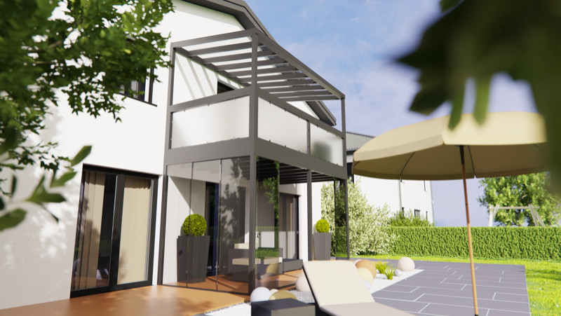 Flachdachkonstruktion mit Glas